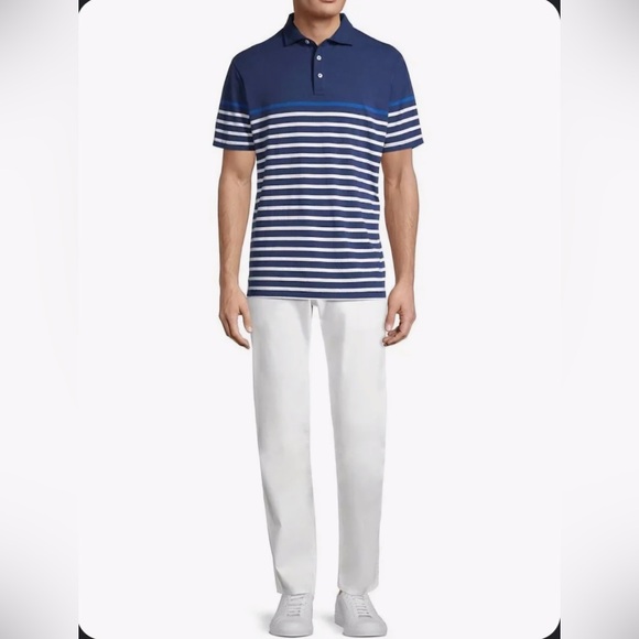 Peter Millar Golf Athena Striped Short Sleeve Polo Shirt Navy White sz L - Picture 5 of 15